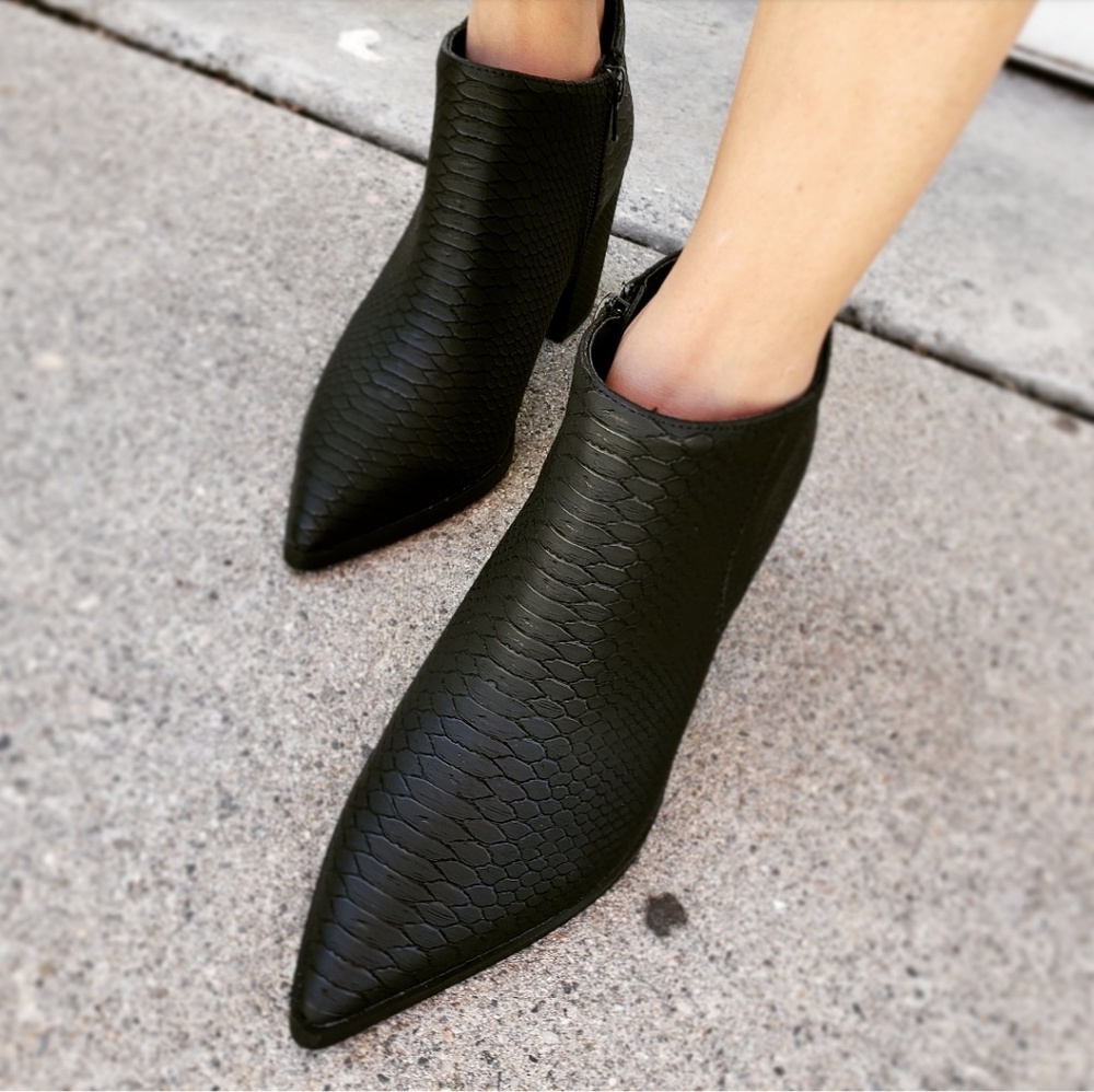 The Alena Black Snake Print Bootie